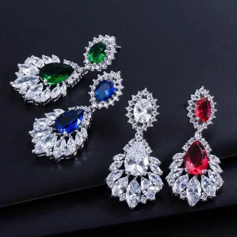 Eleganter Kronleuchter, AAA + Zirkonia, langer, großer Kristall-Braut-Ohrring für Hochzeitsschmuck, CZ202