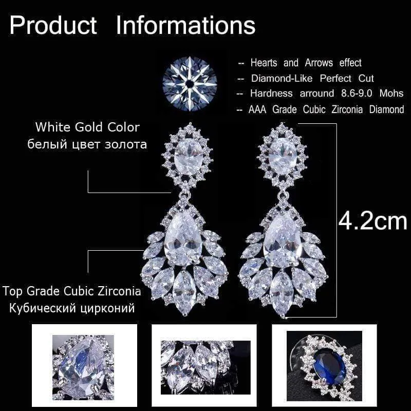Eleganter Kronleuchter, AAA + Zirkonia, langer, großer Kristall-Braut-Ohrring für Hochzeitsschmuck, CZ202
