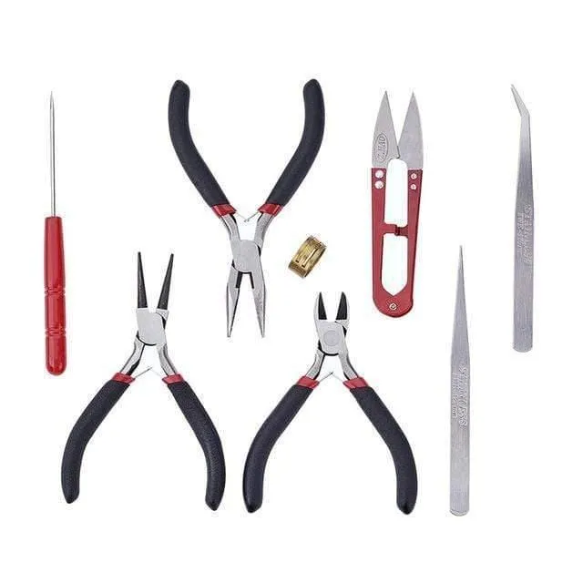 Pandahall Schmuckherstellung, DIY-Zangen-Werkzeug-Set, flache Rundzange, Drahtschneider, Zangen, Ringe, Scherennadeln, Perlenpinzette