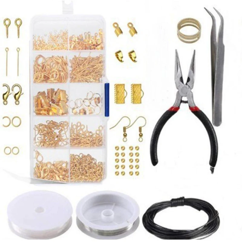 10 Grids Metallschmuck Making Kit DIY Halskette Materialien Repair Tool mit Zubehör Erkenntnisse und Perlen Drähte Erwachsene Lieferungen