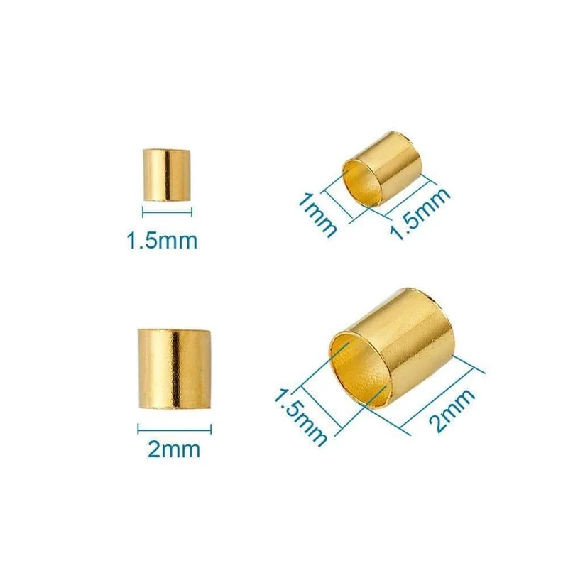 1 Box Messingrohr-Quetschperlen, Metall-Schmuckzubehör, gemischt, Silber, Gold, Weiß, 3 Farben, Größe: 1.5–2 x 1.5–2 mm, Loch: 1–1.5 mm