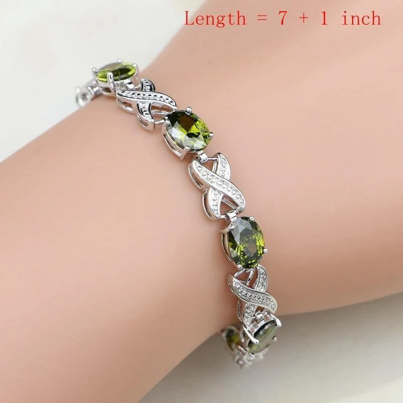 Schmuck Olivgrünes Zirkonia-Schmuckset für Frauen, Hochzeit, Ohrringe/Anhänger/Halskette/Ringe/Armband