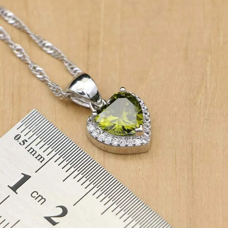 Schmuck Olivgrünes Zirkonia-Schmuckset für Frauen, Hochzeit, Ohrringe/Anhänger/Halskette/Ringe/Armband