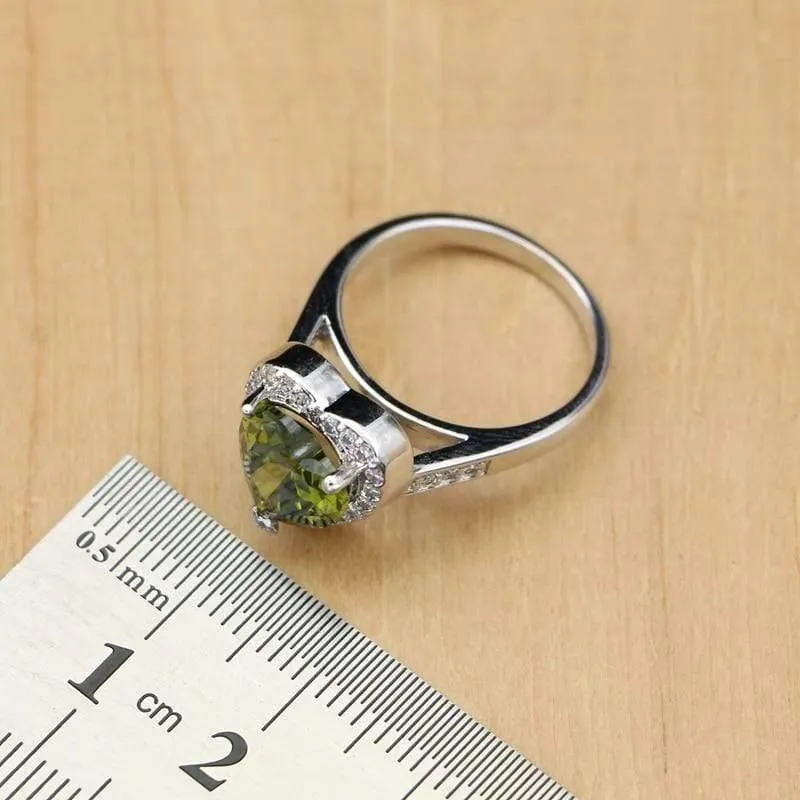 Schmuck Olivgrünes Zirkonia-Schmuckset für Frauen, Hochzeit, Ohrringe/Anhänger/Halskette/Ringe/Armband