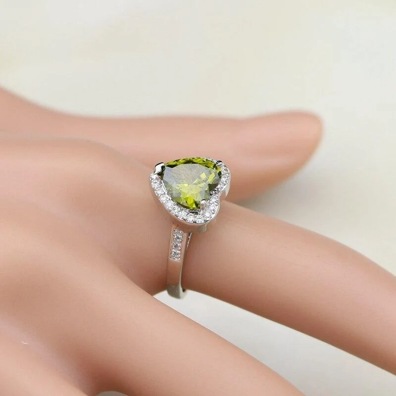 Schmuck Olivgrünes Zirkonia-Schmuckset für Frauen, Hochzeit, Ohrringe/Anhänger/Halskette/Ringe/Armband