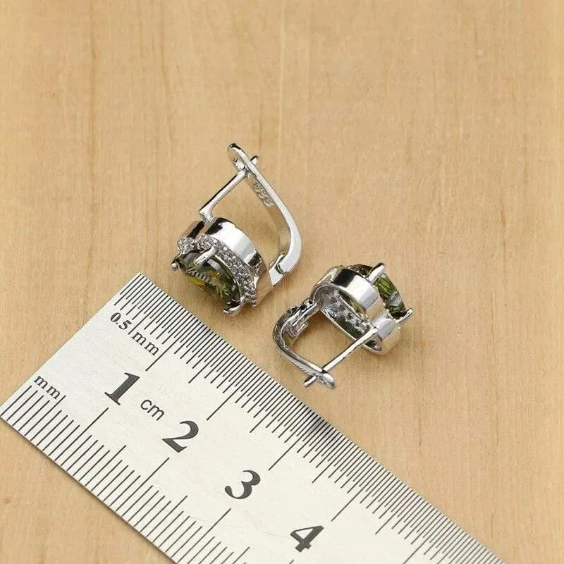 Schmuck Olivgrünes Zirkonia-Schmuckset für Frauen, Hochzeit, Ohrringe/Anhänger/Halskette/Ringe/Armband