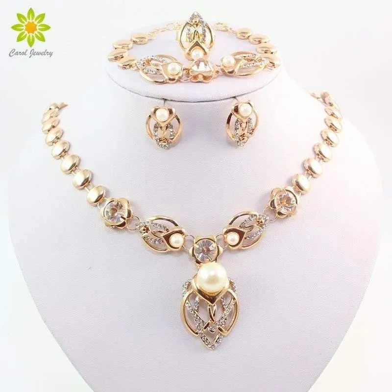 Perle Hochzeit Kostüm Halskette Ohrringe Sets Mode Romantische Klar Kristall Frauen Party Geschenk Schmuck Sets