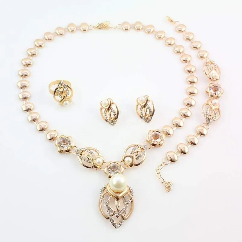 Perle Hochzeit Kostüm Halskette Ohrringe Sets Mode Romantische Klar Kristall Frauen Party Geschenk Schmuck Sets