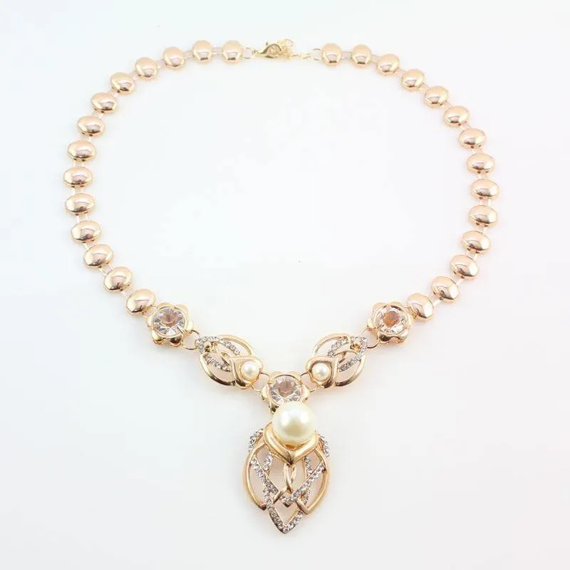 Perle Hochzeit Kostüm Halskette Ohrringe Sets Mode Romantische Klar Kristall Frauen Party Geschenk Schmuck Sets