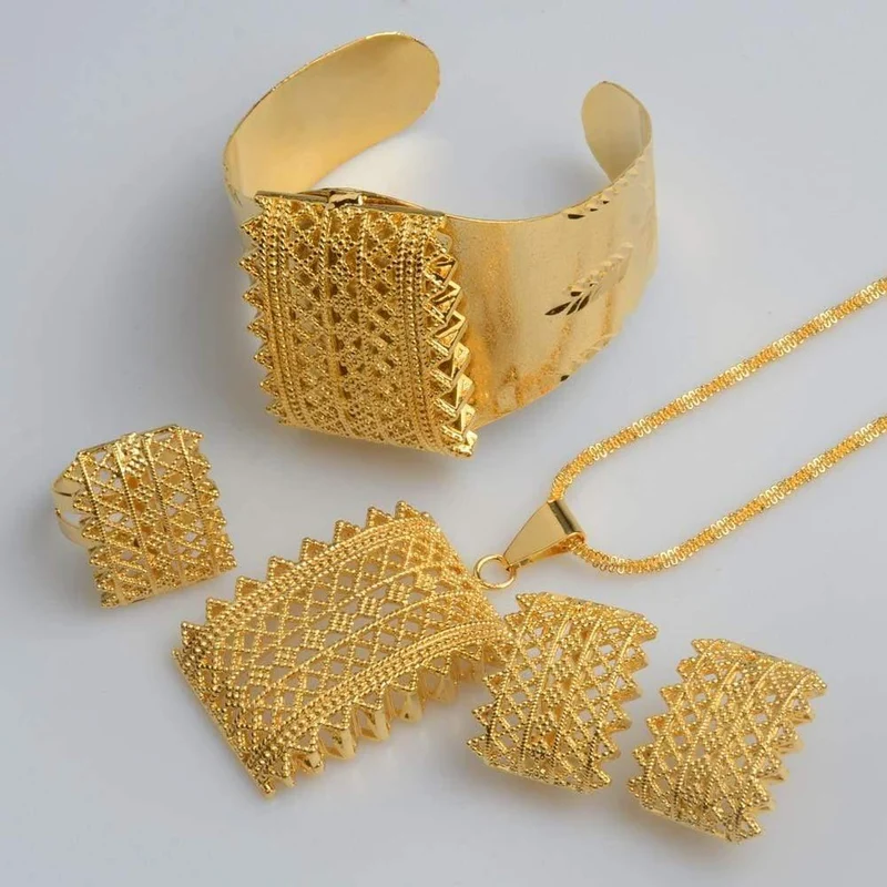 Anhänger Halsketten Ohrringe Armreif Ring Neue äthiopische Schmucksets Habesha eritreische Hochzeitsgeschenke #J0053