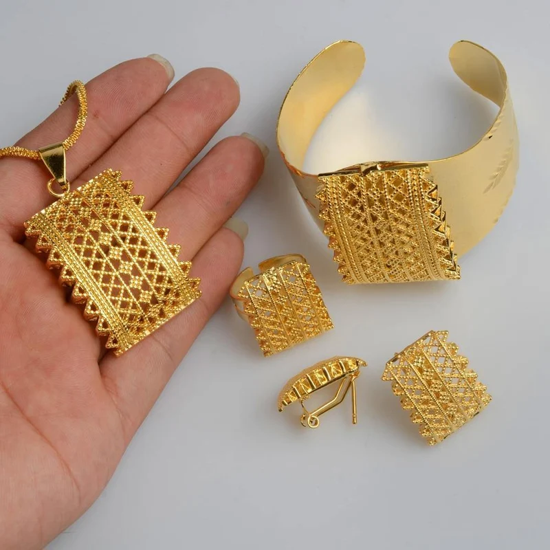 Anhänger Halsketten Ohrringe Armreif Ring Neue äthiopische Schmucksets Habesha eritreische Hochzeitsgeschenke #J0053