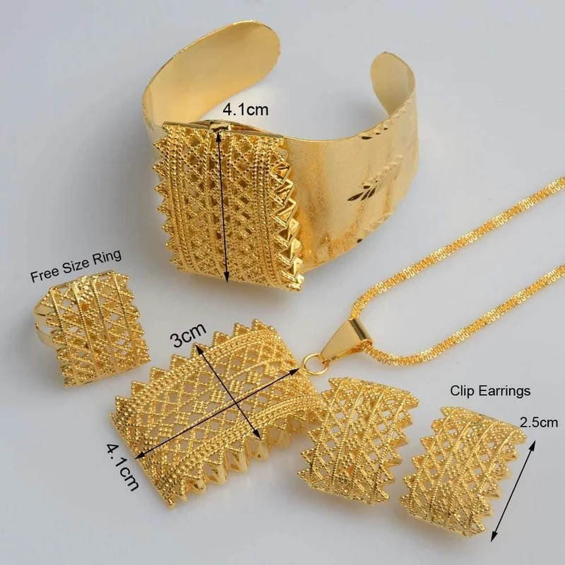 Anhänger Halsketten Ohrringe Armreif Ring Neue äthiopische Schmucksets Habesha eritreische Hochzeitsgeschenke #J0053