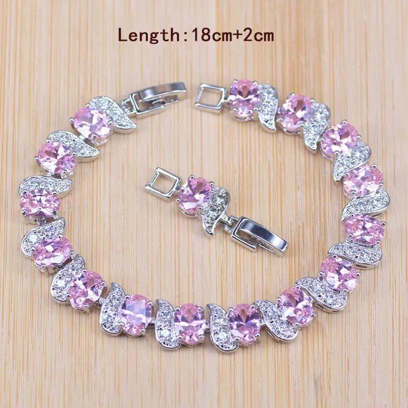 925 Silber Modeschmuck Sets Weiße Zirkon Armbänder Anhänger & Halskette Ringe Ohrringe