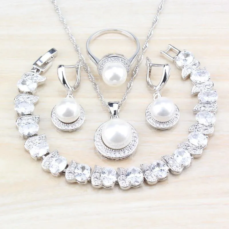 Süßwasserperlen Weiß Runde 925 Silber Schmuck Sets Für Frauen Hochzeit Brautkostüm Sets Und Freies Geschenk