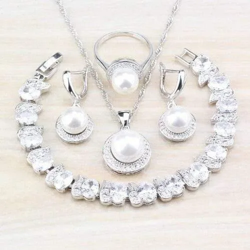 Süßwasserperlen Weiß Runde 925 Silber Schmuck Sets Für Frauen Hochzeit Brautkostüm Sets Und Freies Geschenk