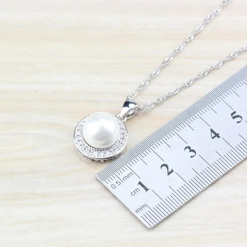 Süßwasserperlen Weiß Runde 925 Silber Schmuck Sets Für Frauen Hochzeit Brautkostüm Sets Und Freies Geschenk