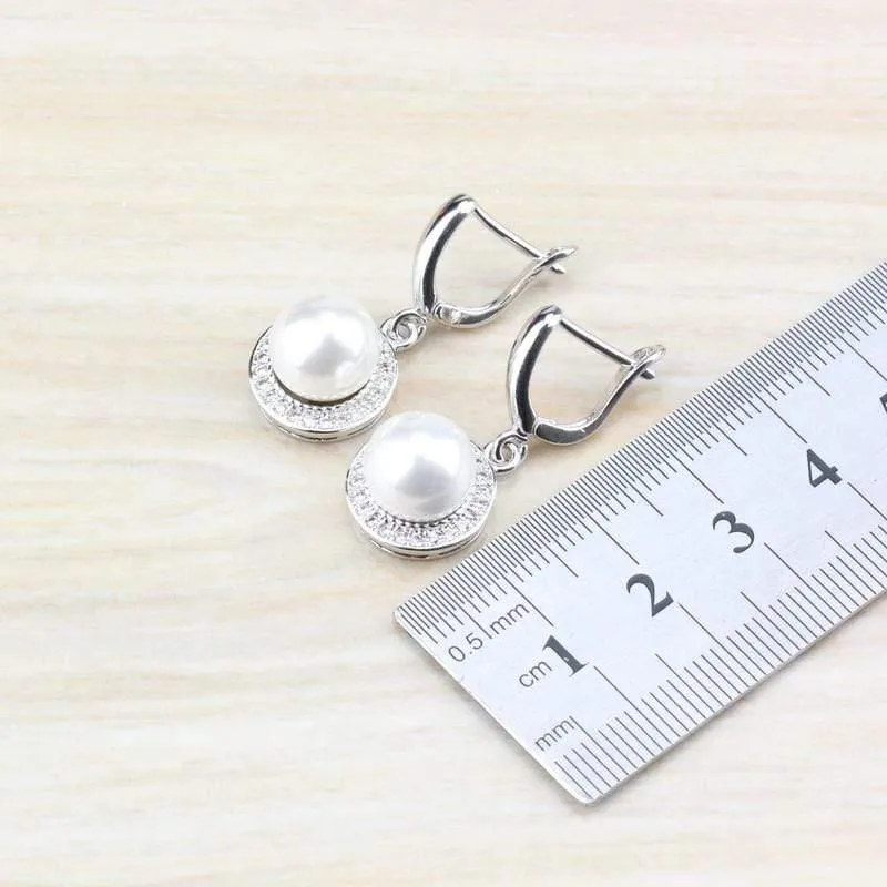 Süßwasserperlen Weiß Runde 925 Silber Schmuck Sets Für Frauen Hochzeit Brautkostüm Sets Und Freies Geschenk