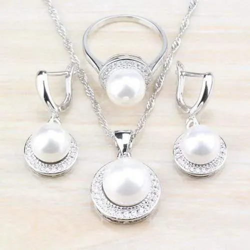 Süßwasserperlen Weiß Runde 925 Silber Schmuck Sets Für Frauen Hochzeit Brautkostüm Sets Und Freies Geschenk