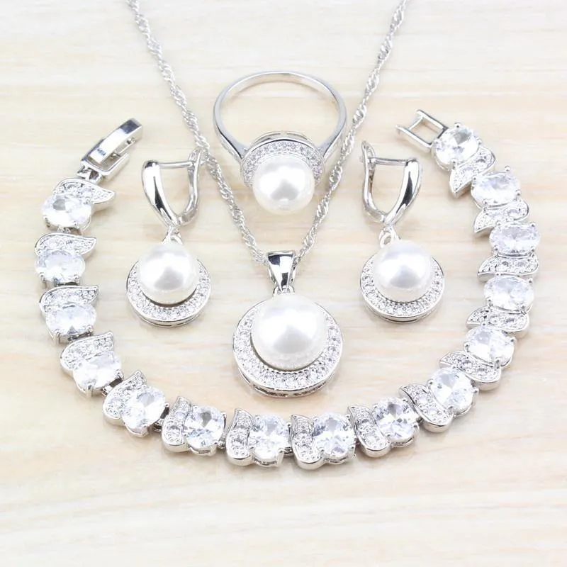 Süßwasserperlen Weiß Runde 925 Silber Schmuck Sets Für Frauen Hochzeit Brautkostüm Sets Und Freies Geschenk
