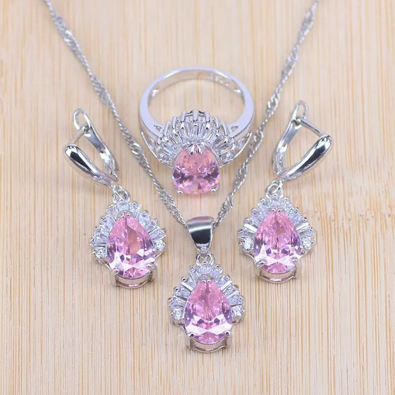 Schmucksets, Wassertropfen, kubischer Zirkonia, CZ-Stein, 925er-Sterlingsilber, Ohrringe, Halsketten, Ringe, Armband-Set
