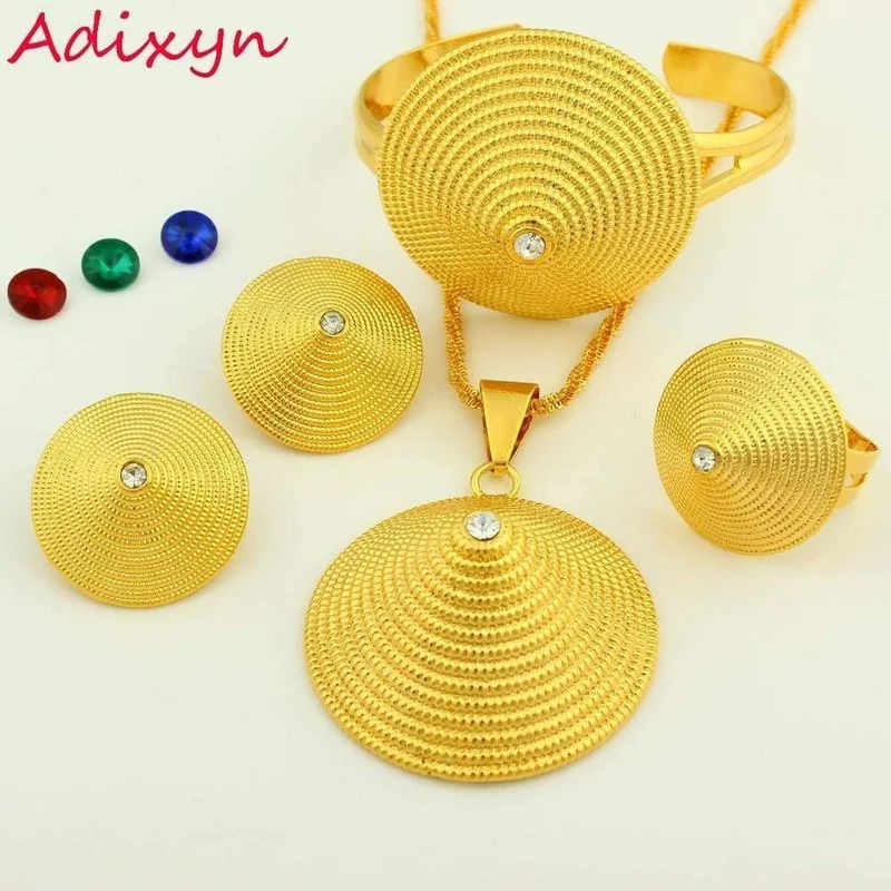 24K Gold Farbe Kristall Halskette / Ohrring / Anhänger / Armreif / Ring Nahen Ostern / Indien Habesha Hochzeit Sets