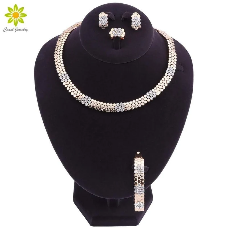 Hochzeit Schmuck Set Kristall 4Pcs Sets Halskette Armband Ring Und Ohrringe Für Frauen Party Zubehör
