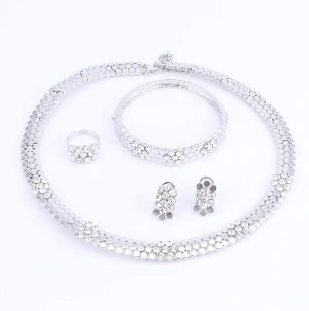 Hochzeit Schmuck Set Kristall 4Pcs Sets Halskette Armband Ring Und Ohrringe Für Frauen Party Zubehör