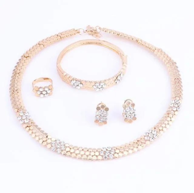 Hochzeit Schmuck Set Kristall 4Pcs Sets Halskette Armband Ring Und Ohrringe Für Frauen Party Zubehör