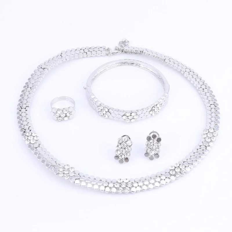 Hochzeit Schmuck Set Kristall 4Pcs Sets Halskette Armband Ring Und Ohrringe Für Frauen Party Zubehör