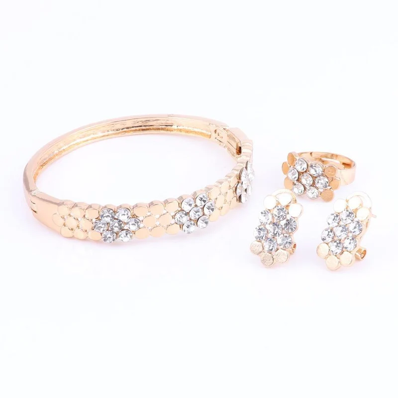 Hochzeit Schmuck Set Kristall 4Pcs Sets Halskette Armband Ring Und Ohrringe Für Frauen Party Zubehör