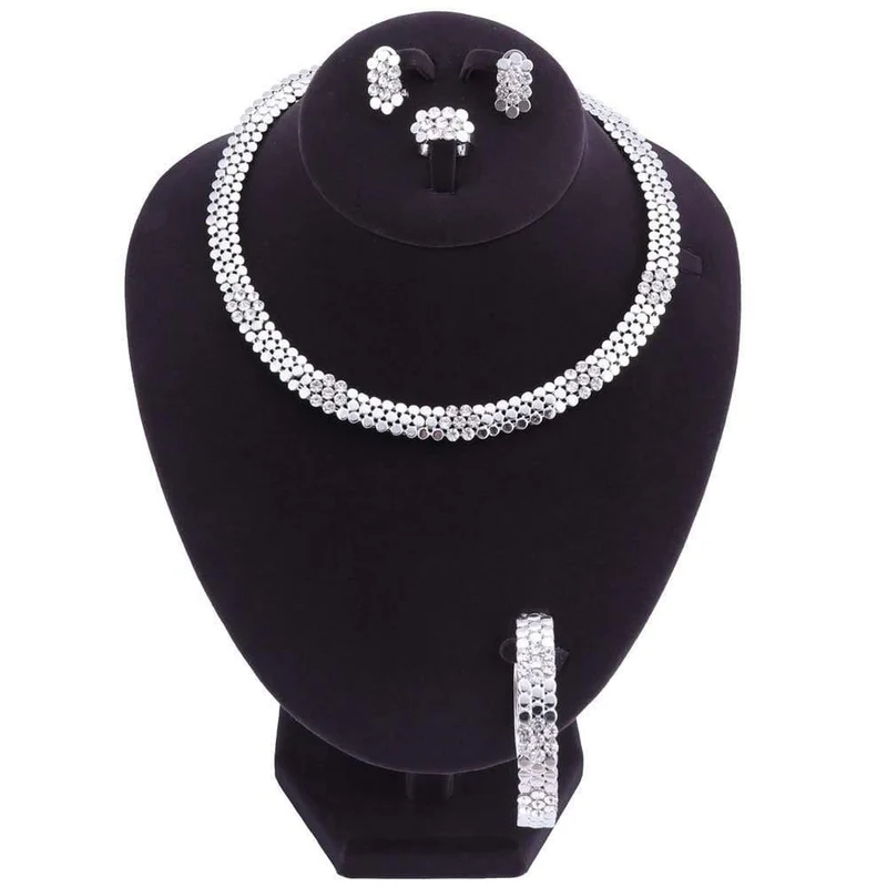 Hochzeit Schmuck Set Kristall 4Pcs Sets Halskette Armband Ring Und Ohrringe Für Frauen Party Zubehör