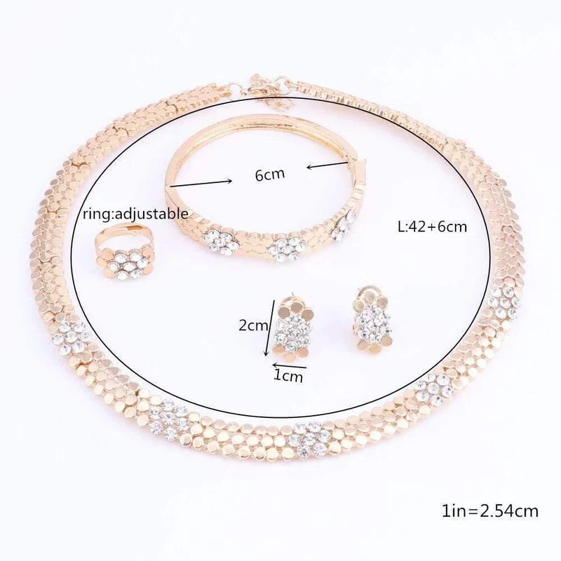 Hochzeit Schmuck Set Kristall 4Pcs Sets Halskette Armband Ring Und Ohrringe Für Frauen Party Zubehör