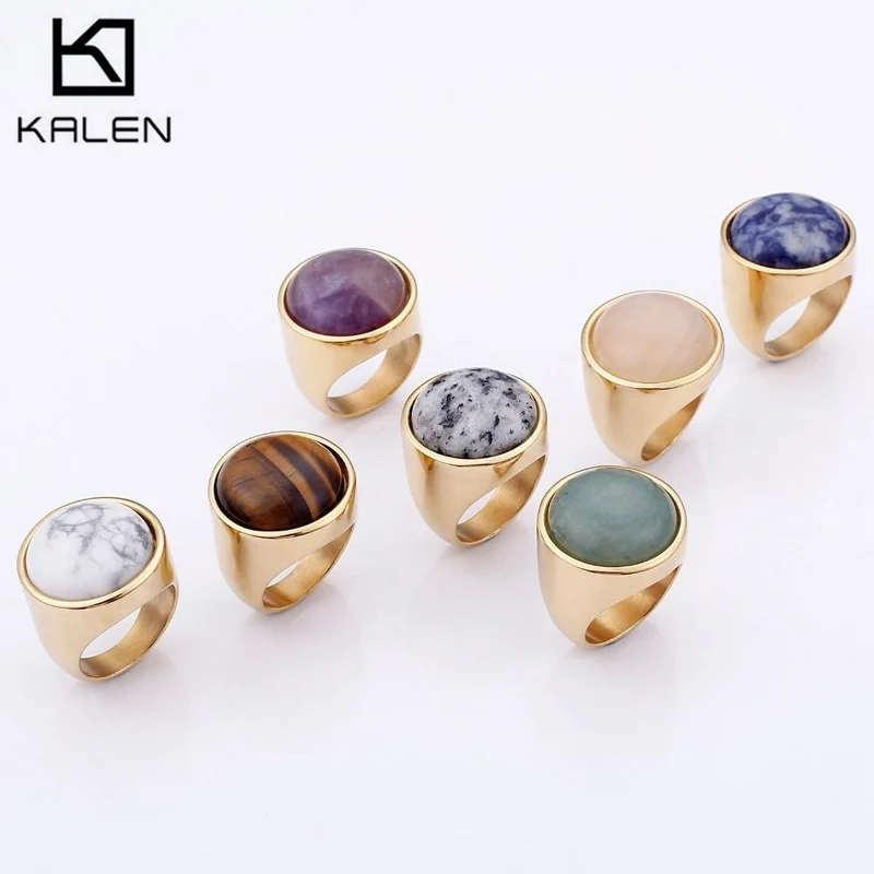 Dame Fashion Big Marmor Farbe Stein Ringe Frauen Größe 6-9 Antik Silber & Gold Hochzeit Ringe Partei Schmuck