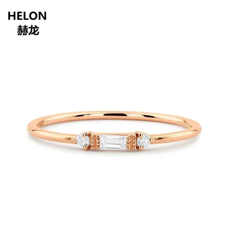 14K Massiver Roségold Baguetteschliff Natürliche Diamanten Damen Ring Verlobung Hochzeitstag Band Feiner Schmuck Vintage