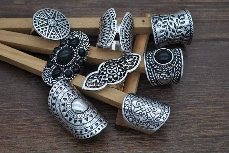Vintage Boho Schmuck Ringe Mixed Lot Tibetan Silber Überzogene Ring 8pcs / Lot Böhmischen Ring Frauen Vintage Schmuck