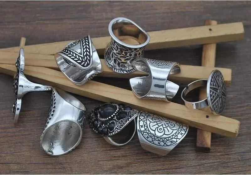 Vintage Boho Schmuck Ringe Mixed Lot Tibetan Silber Überzogene Ring 8pcs / Lot Böhmischen Ring Frauen Vintage Schmuck