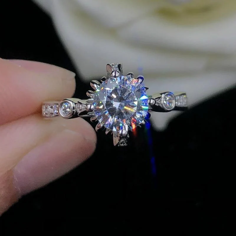 1ct Karat Simulierte Moissanit Verlobungsringe für Frauen Blume Weibliche Hochzeit Ring S925 Sterling Splitter Schmuck