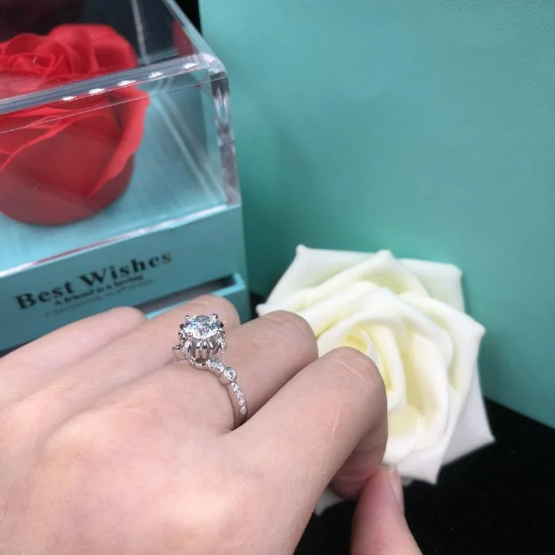 1ct Karat Simulierte Moissanit Verlobungsringe für Frauen Blume Weibliche Hochzeit Ring S925 Sterling Splitter Schmuck