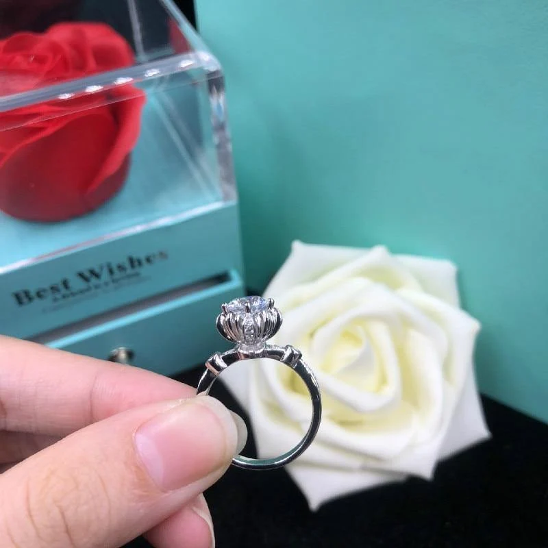 1ct Karat Simulierte Moissanit Verlobungsringe für Frauen Blume Weibliche Hochzeit Ring S925 Sterling Splitter Schmuck
