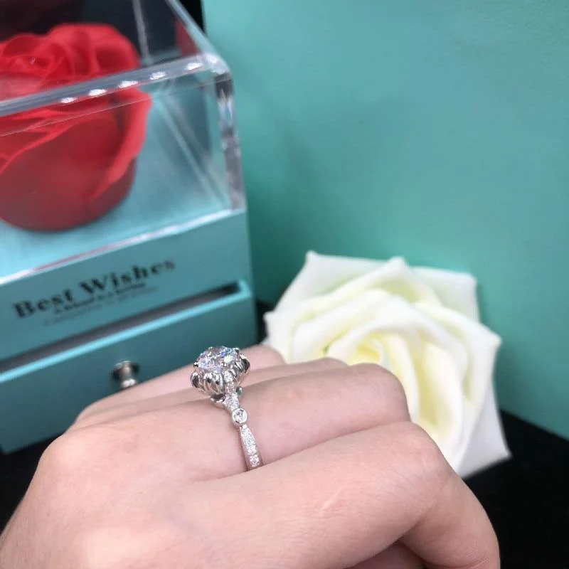 1ct Karat Simulierte Moissanit Verlobungsringe für Frauen Blume Weibliche Hochzeit Ring S925 Sterling Splitter Schmuck