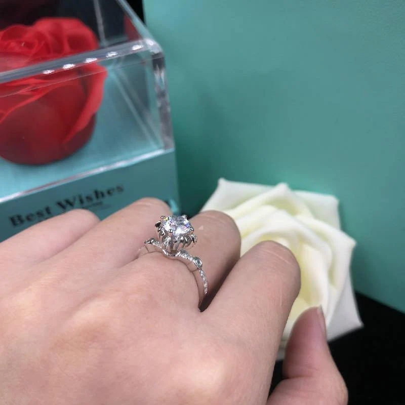 1ct Karat Simulierte Moissanit Verlobungsringe für Frauen Blume Weibliche Hochzeit Ring S925 Sterling Splitter Schmuck