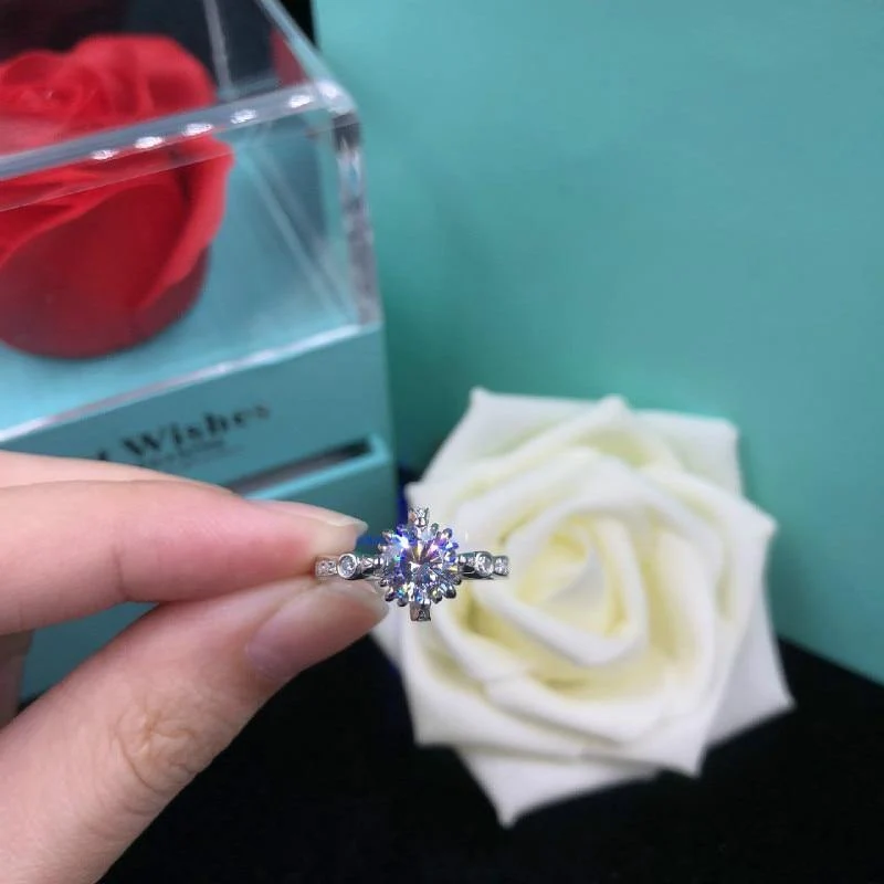 1ct Karat Simulierte Moissanit Verlobungsringe für Frauen Blume Weibliche Hochzeit Ring S925 Sterling Splitter Schmuck