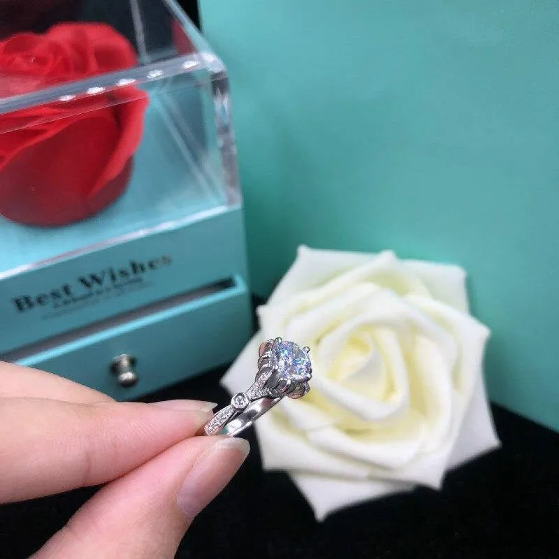 1ct Karat Simulierte Moissanit Verlobungsringe für Frauen Blume Weibliche Hochzeit Ring S925 Sterling Splitter Schmuck