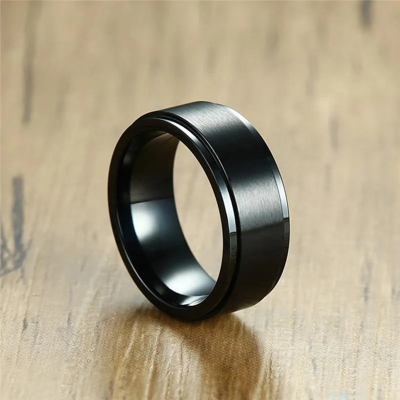 8mm breite schwarz spinner ring männer top edelstahl ringe für frauen männer romantische hochzeit marke verlobungsringe größe 8 bis 13 r4