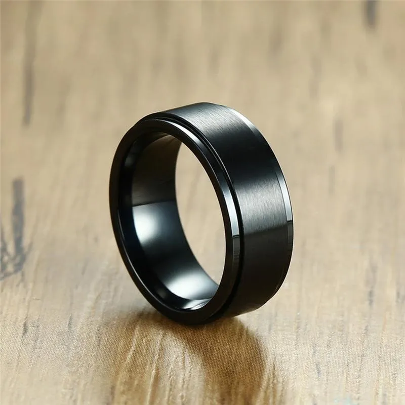 8mm breite schwarz spinner ring männer top edelstahl ringe für frauen männer romantische hochzeit marke verlobungsringe größe 8 bis 13 r4