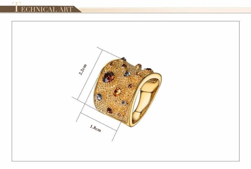 Goldfarbener Finger-Cocktailring mit bunten Strasssteinen, Größe 6, 7, 8, 9, Ringe für Damen, modischer Ring 2019