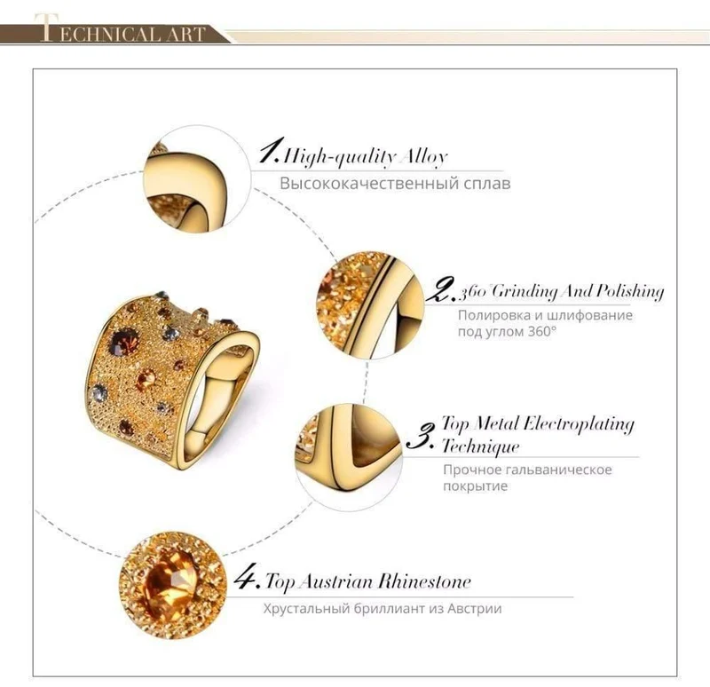 Goldfarbener Finger-Cocktailring mit bunten Strasssteinen, Größe 6, 7, 8, 9, Ringe für Damen, modischer Ring 2019