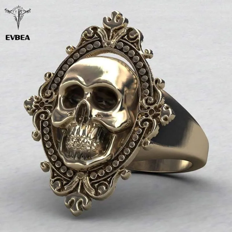 Antiker goldener Totenkopf-Ring, großer riesiger Geister-Schädel-Ring, Herren- und Jungen-Polier-Biker-Ring, Kupfer-Schädel-Ringe