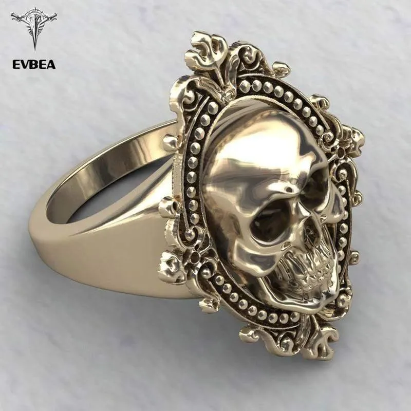 Antiker goldener Totenkopf-Ring, großer riesiger Geister-Schädel-Ring, Herren- und Jungen-Polier-Biker-Ring, Kupfer-Schädel-Ringe
