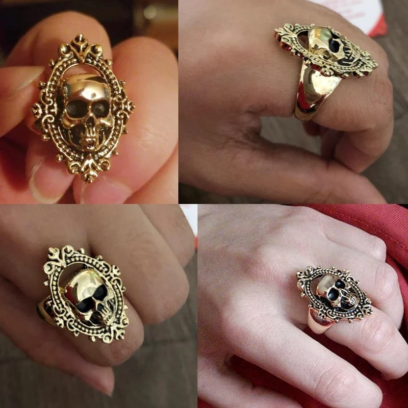Antiker goldener Totenkopf-Ring, großer riesiger Geister-Schädel-Ring, Herren- und Jungen-Polier-Biker-Ring, Kupfer-Schädel-Ringe